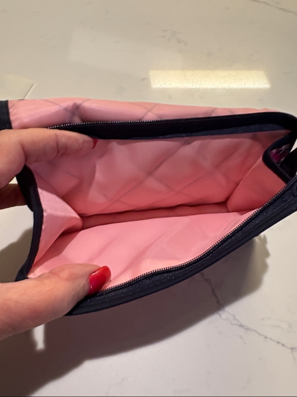 Floral Quilted Foldover Cosmetic Bag with mirror - Pink Floral…. - Picture 3 of 7